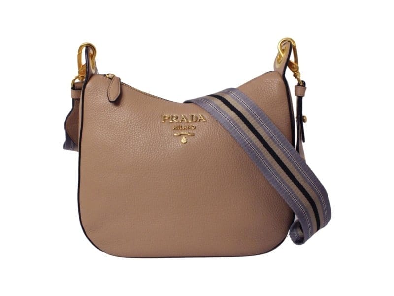 Prada Vitello Daino Tan Leather Bag Nylon Web Stripe Strap