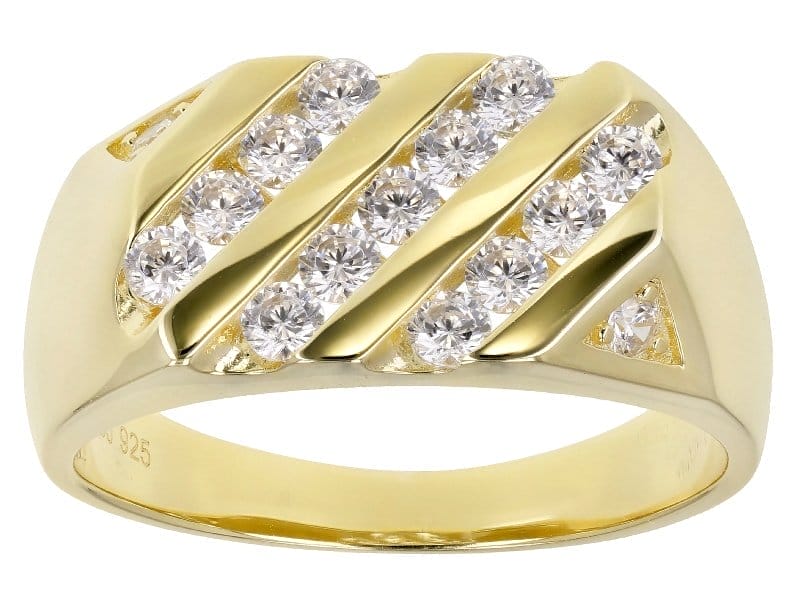 White Cubic Zirconia 18K Yellow Gold Over Sterling Silver Mens Ring 1.82ctw