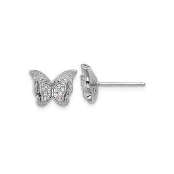 Rhodium Over Sterling Silver Polished Cubic Zirconia Butterfly Post Earrings