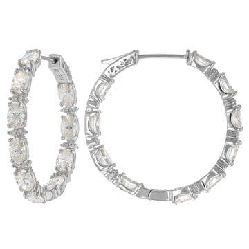 White Strontium Titanate Rhodium Over Sterling Silver Hoop Earrings 10.74ctw