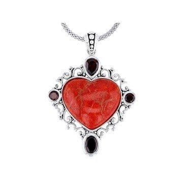 Sponge Red Coral Sterling Silver Heart Pendant With Chain 2.12ctw