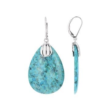 Blue Turquoise Rhodium Over Sterling Silver Dangle Earrings