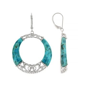 Blue Composite Turquoise Rhodium Over Sterling Silver Dangle Earrings