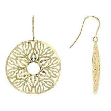 18K Yellow Gold Over Bronze Filigree Disc Dangle Earrings