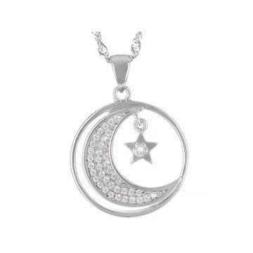 White Cubic Zirconia Rhodium Over Sterling Silver Celestial Pendant With Chain 0.35ctw