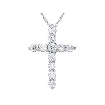 White Cubic Zirconia Rhodium Over Sterling Silver Cross Pendant with Chain (1.63ctw DEW)