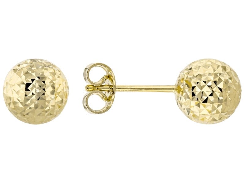 14k Yellow Gold 8mm Diamond-Cut Ball Stud Earrings