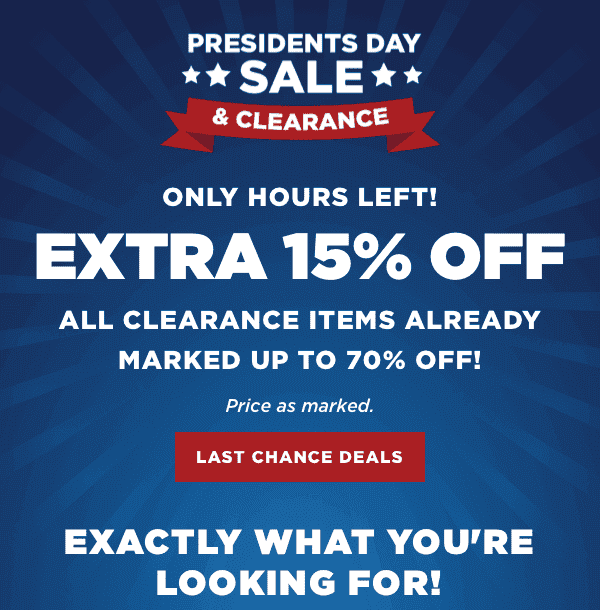 Extra 15% off clearance. Price as marked