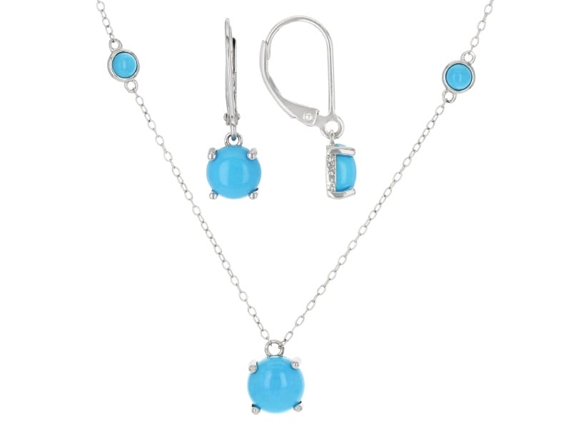 Sleeping Beauty Turquoise Rhodium Over Sterling Silver Necklace And Earring Set