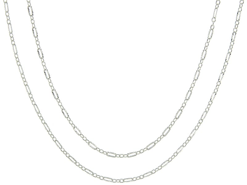 Sterling Silver 2.6mm Diamond-Cut Paperclip Station 18 & 20 Inch Chain Set Of 2