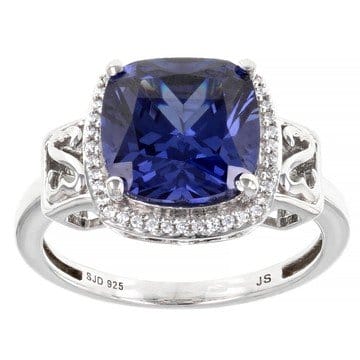 Blue And White Cubic Zirconia Rhodium Over Sterling Silver Ring 7.70ctw