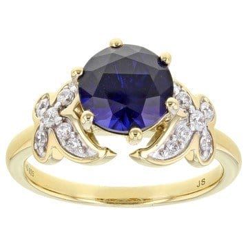 Lab Blue Sapphire & White Cubic Zirconia 14k Yellow Gold Over Sterling Silver Butterfly Ring 2.75ctw