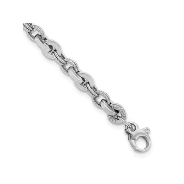 Rhodium Over 14k White Gold Polished and Textured Fancy Link Bracelet