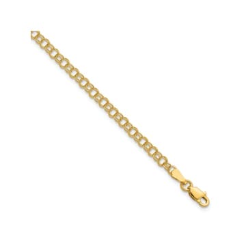 14k Yellow Gold 3.5mm Solid Double Link Charm Bracelet