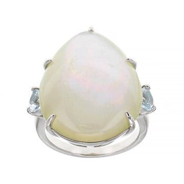 White Mother-of-Pearl and Sky Blue Topaz Rhodium Over Sterling Silver Ring