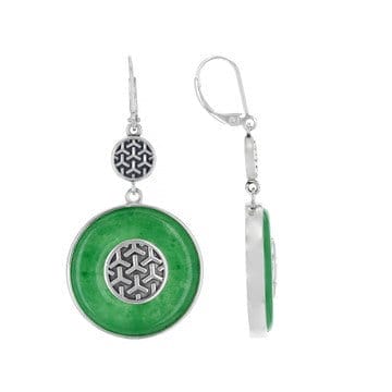 Round Green Jadeite Sterling Silver Dangle Earrings