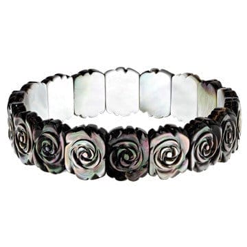 Black Mother-Of-Pearl Carved Stretch Bracelet