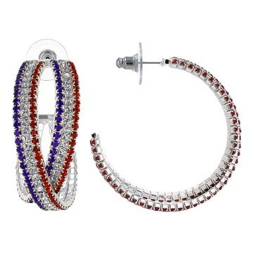 Red White & Blue Crystal Silver Tone Hoop Earrings