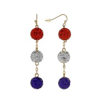 Red White & Blue Crystal Gold Tone Dangle Earrings