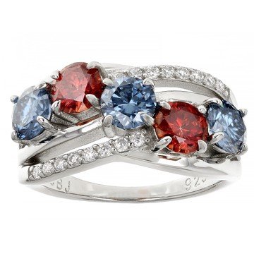 Blue And Red with Colorless Moissanite Platineve Ring 2.66ctw DEW