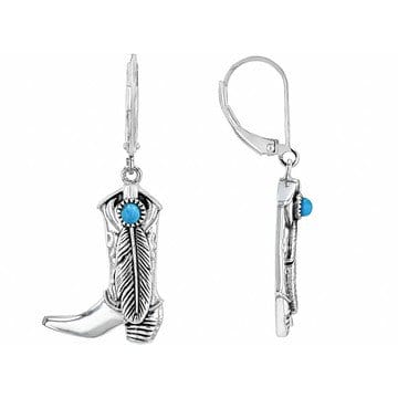 2mm Blue Composite Turquoise Sterling Silver Cowboy Boot Earrings