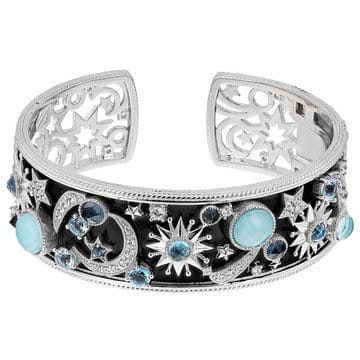 Judith Ripka Turquoise Topaz Cubic Zirconia & Black Enamel Rhodium Over Silver Galaxy Bracelet