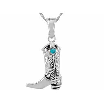 3mm Blue Composite Turquoise Sterling Silver Cowboy Boot Enhancer Pendant With Chain