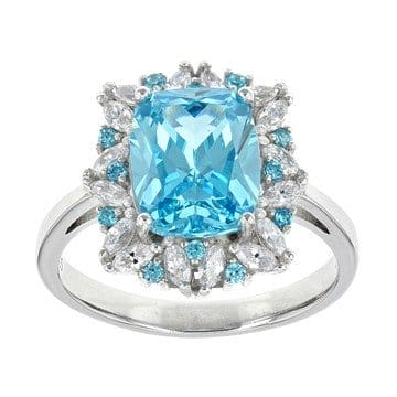 Blue And White Cubic Zirconia Rhodium Over Sterling Silver Ring 8.48ctw