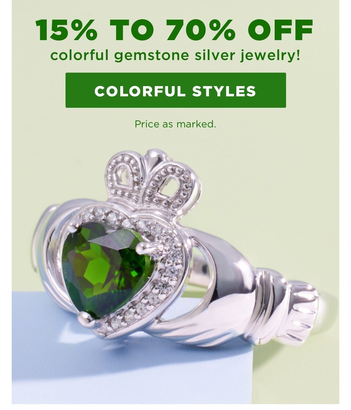 Shop color gemstones in silver jewelry 15%-70% off. Price as marked