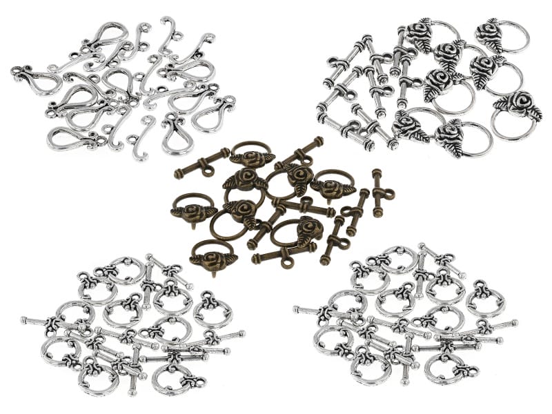 Designer Clasp Kit in 3 Designs in Antiqued Silver Tone and Antiqued Brass Tone Appx 36 Clasps