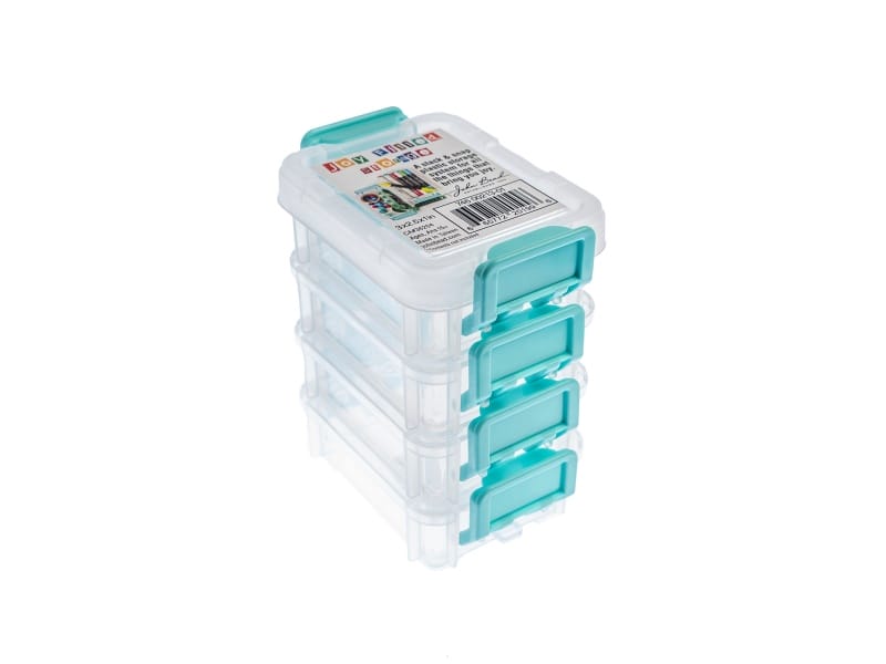 Joy Filled Storage 4 Stackable Clear Plastic Storage Containers with Turquoise Lids (3x2.5x1in)