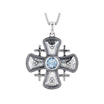 Blue Topaz Sterling Silver Cross Pendant With Chain 1.0ct