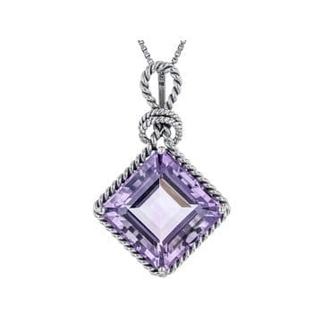 Purple Amethyst Sterling Silver Solitaire Pendant With Chain 14.50ct