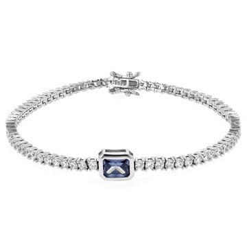 Blue And White Cubic Zirconia Rhodium Over Silver Tennis Bracelet 8.20ctw