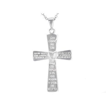 Rhodium Over Sterling Silver Inscribed Cross Pendant With 18 Inch Cable Chain