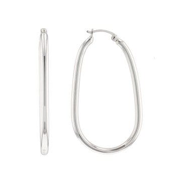 Rhodium Over Sterling Silver 2" Oval Hoop Earrings