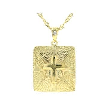 White Cubic Zirconia 18k Yellow Gold Over Sterling Silver Cross Pendant With Chain 0.02ctw