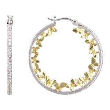 White Cubic Zirconia Rhodium And 18k Yellow Gold Over Sterling Silver Butterfly Hoops 1.41ctw