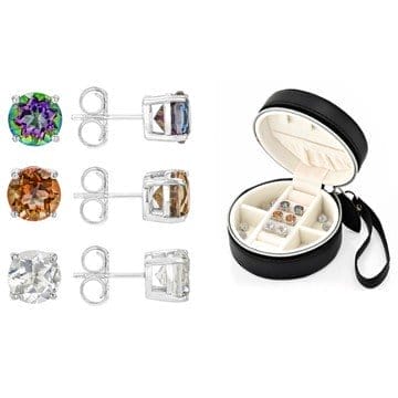 Multi-Color Quartz Platinum Over Sterling Silver Set Of 3 Earrings With Jewlery Box 7.95ctw