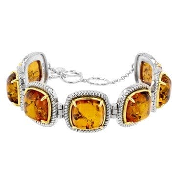 Square Cushion Amber Rhodium Over Sterling Silver Two-Tone Bracelet 19.25ctw