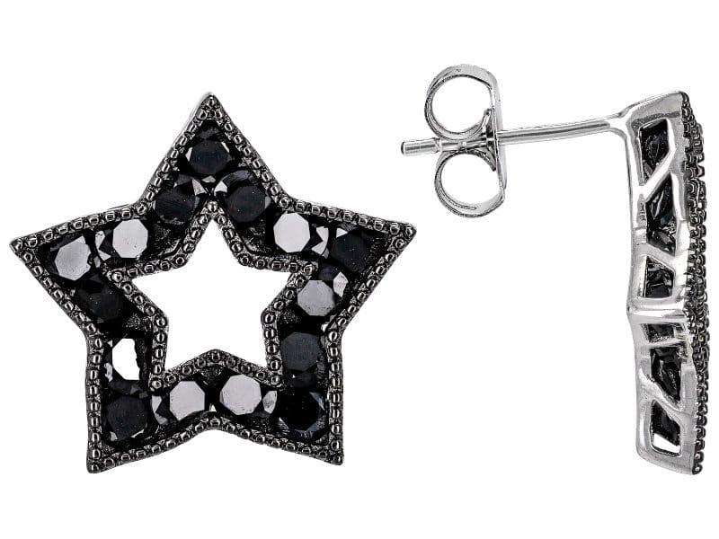 Black Spinel Rhodium Over Sterling Silver Star Earrings 4.14ctw