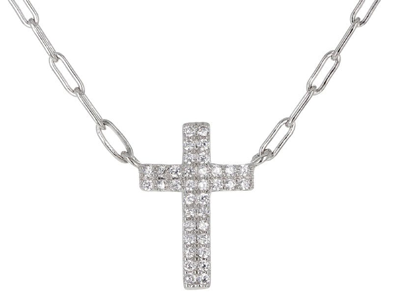 White Cubic Zirconia Platinum Over Sterling Silver Paperclip Cross Necklace 0.32ctw