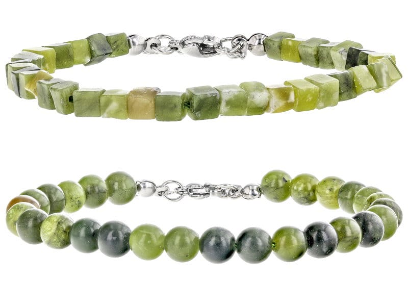 Multi-Shape Connemara Marble Stainless Steel Bracelet Set of 2