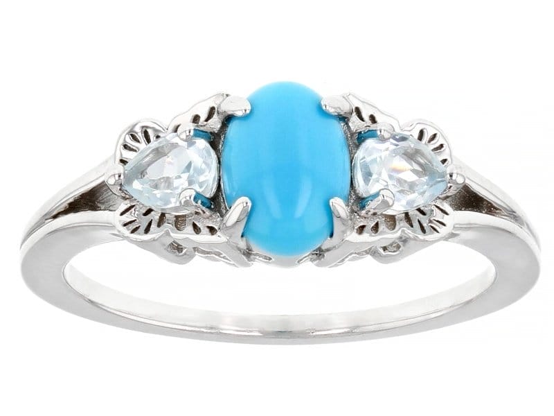 Blue Sleeping Beauty Turquoise Rhodium Over Sterling Silver Ring 0.31ctw