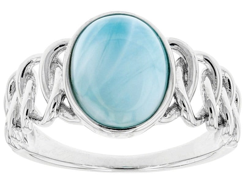 Blue Larimar Rhodium Over Sterling Silver Ring