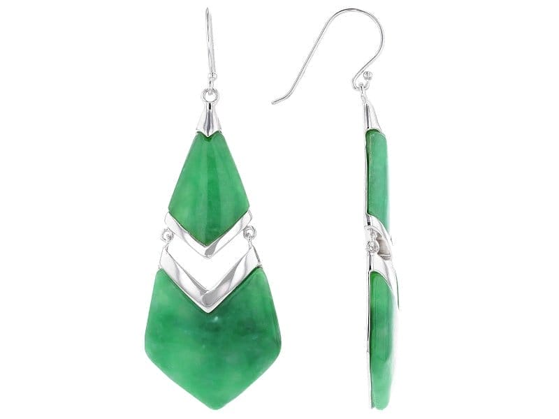 Jadeite Rhodium Over Sterling Silver Dangle Earrings