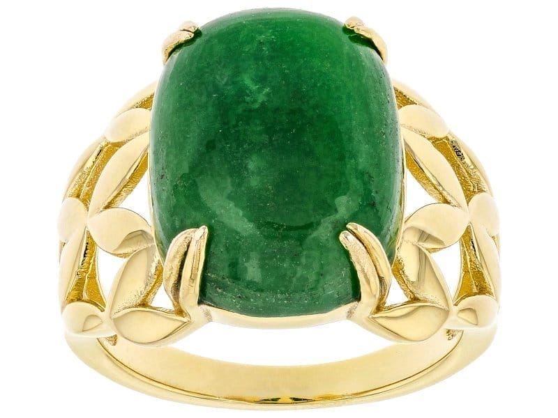 Green Jadeite 18K Yellow Gold Over Sterling Silver Open Side Detail Ring