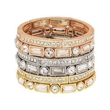 White Crystal Three-Tone Stretch Bracelet Set Of 6