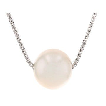 Genusis™ White Cultured Freshwater Pearl Rhodium Over Sterling Silver Necklace