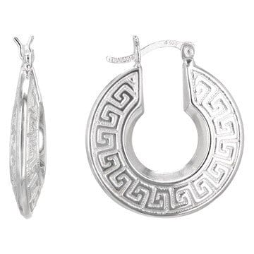 Sterling Silver 1" Greek Key Hoop Earrings